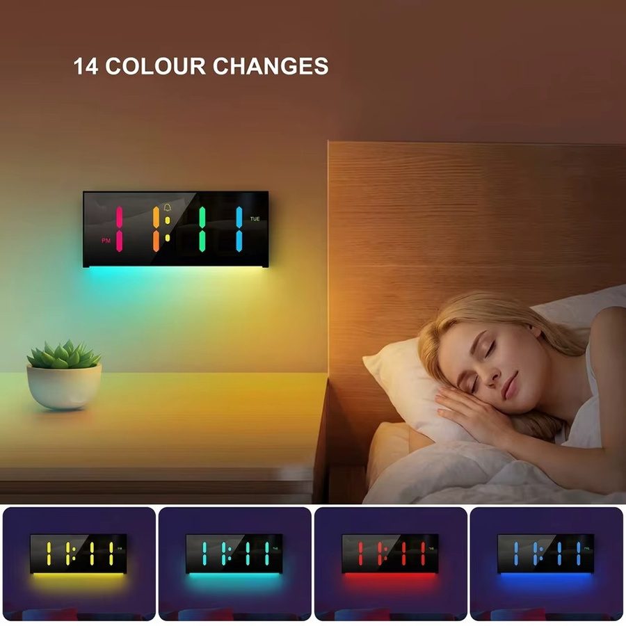 Digitale LED-Wanduhr von LOVOCK in Schwarz mit Fernbedienung und Nachtlicht-Stimmungsbeleuchtung für Wohnzimmer, Büro oder Klassenzimmer - Bild 4
