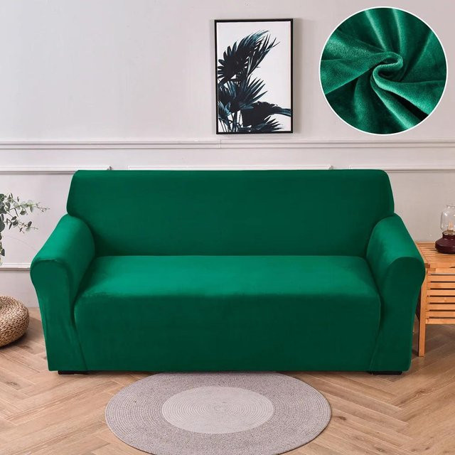 Stretch-Sofabezug aus Samtstoff für 2-Sitzer, modern und elastisch, Farbe: Grün, Breite: 145-185 cm - Bild 1