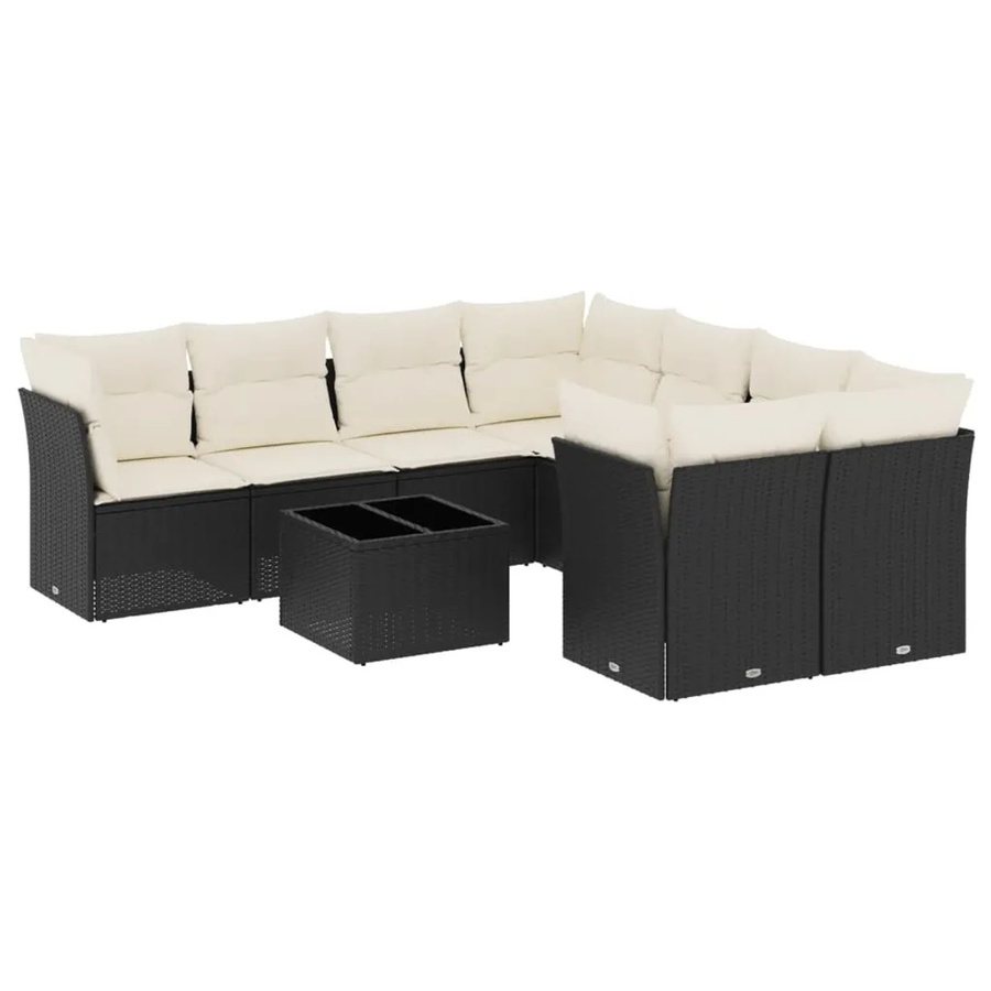 vidaXL 9-tlg Garten-Sofagarnitur in L-Form mit Kissen und Couchtisch, Schwarz/Weiß, Poly-Rattan mit Metallgestell - Bild 2