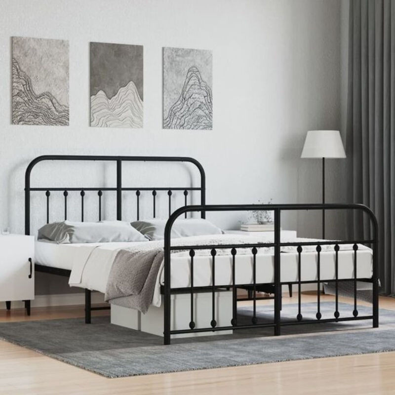 Vidaxl Metallbett im Industrial Design mit Kopf- und Fußteil, Schwarz, B: 140 cm, L: 200 cm - Bild 1