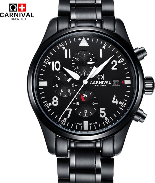 KARNEVAL Armbanduhr Automatik, Edelstahl, Schwarz, Herren - Bild 1