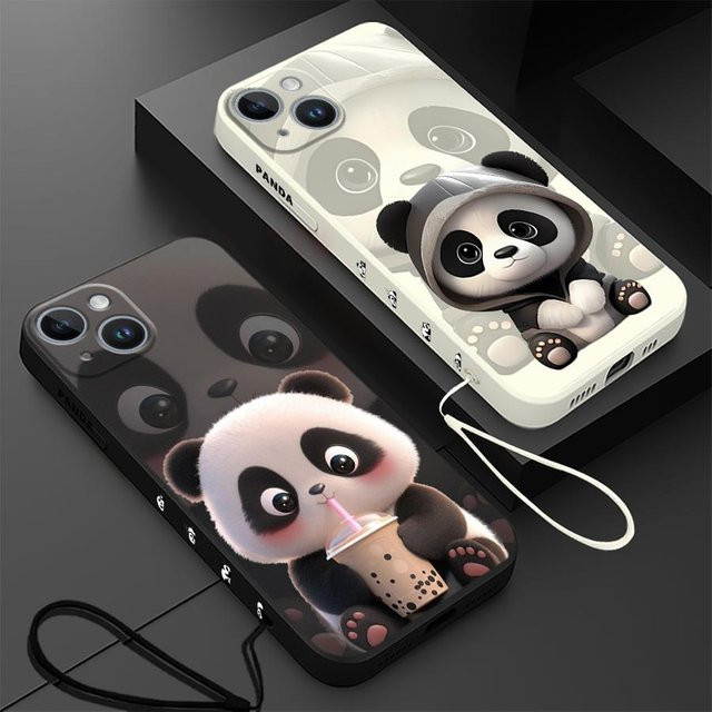 Süße Panda Silikon Handyhülle für iPhone 11 13 16 Pro 14 Pro Max 15 Plus XS Max XR SE 8 7 12 Mini weich - Bild 1