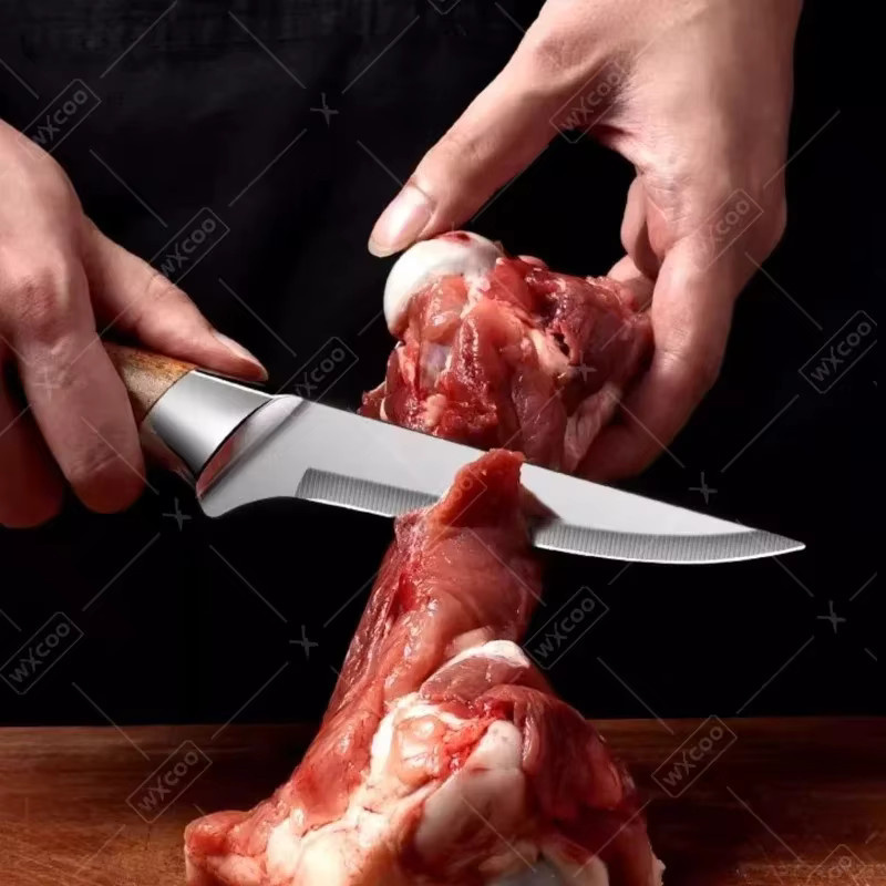 WXCOO Handgefertigtes Küchenmesser aus Edelstahl in Silber mit Holzgriff und Schutzhülle - Bild 3