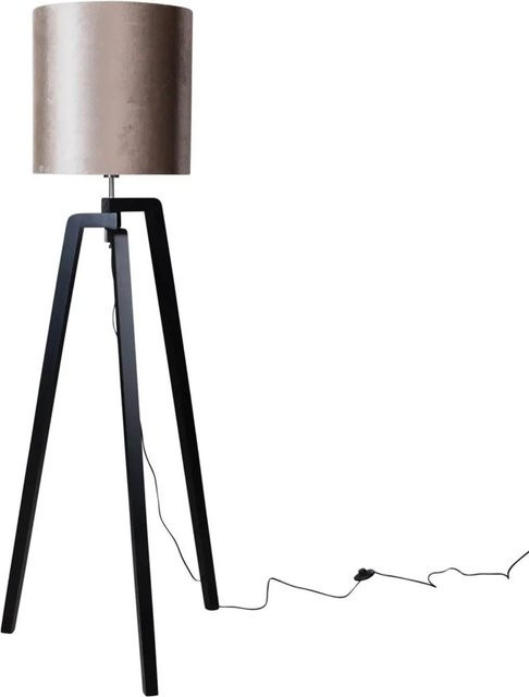 QAZQA Stehleuchte Puros in Schwarz mit Taupe Samt Lampenschirm, modern und elegant für Wohnzimmer oder Schlafzimmer - Bild 1