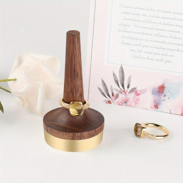Bestbags Ringhalter aus Walnussholz mit Messingständer für Schmuck, Schwarz und Weiß, Modernes Design - Bild 1