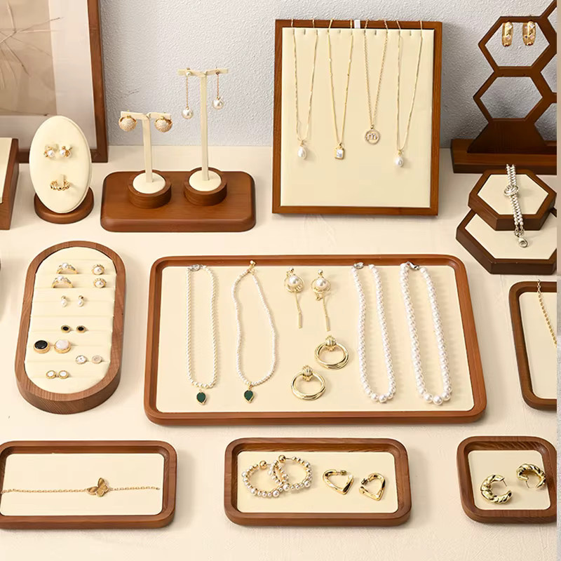 Oirlv Schmuck-Display-Tablett aus Holz in Grau, Organizer für Armbänder, Halsketten und Ringe - Bild 2