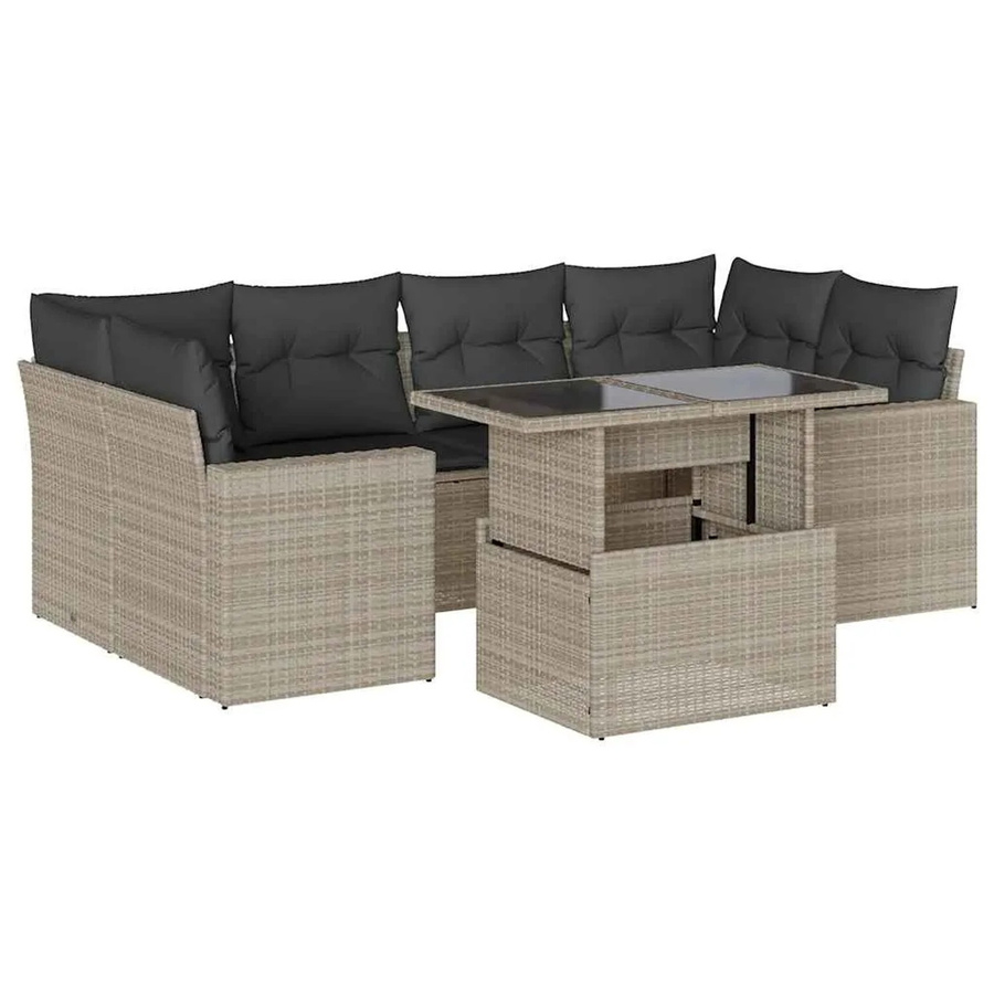 vidaXL 7-teilige Garten-Sofagarnitur aus Poly-Rattan mit Kissen in Hellgrau - Bild 2