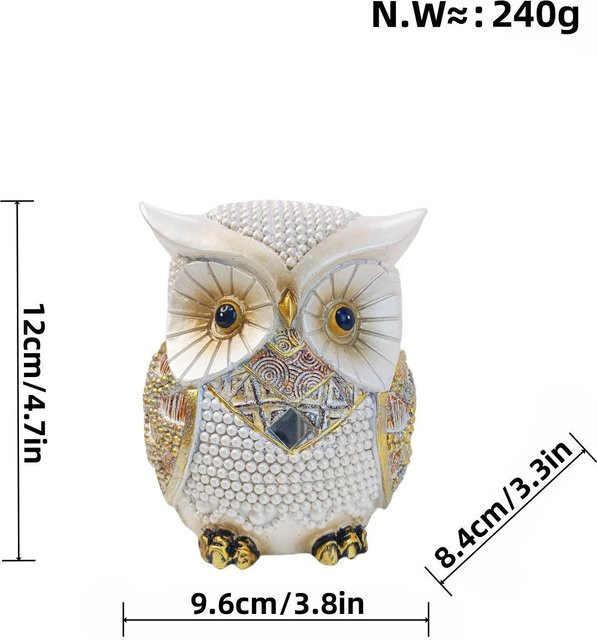 Yiran Furniture Eulen Ornament Statue aus Harz in Weiß, Gold oder Silber für Wohnzimmer und Schreibtisch - Bild 1