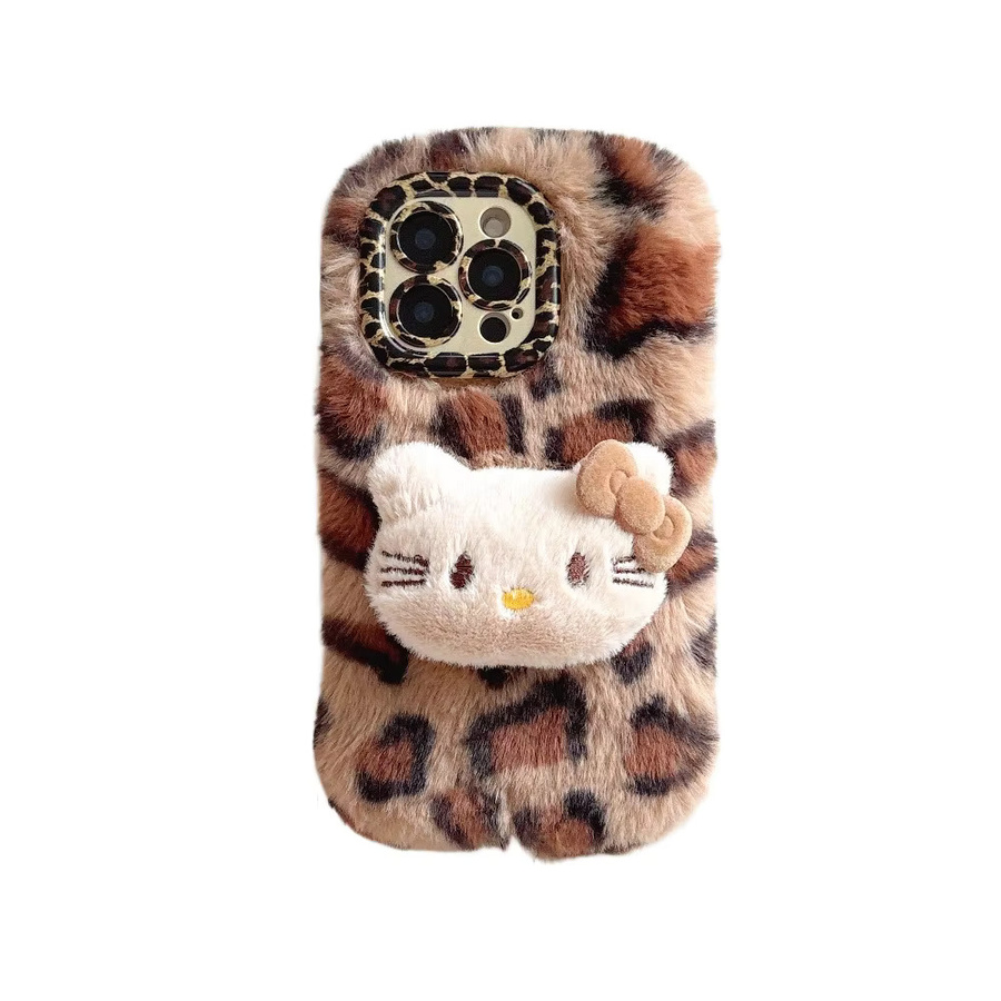 Sanrio Hello Kitty Handyhülle mit Leopardenmuster und Plüsch in Pink für iPhone 11 bis iPhone 17 Pro Max - Bild 5