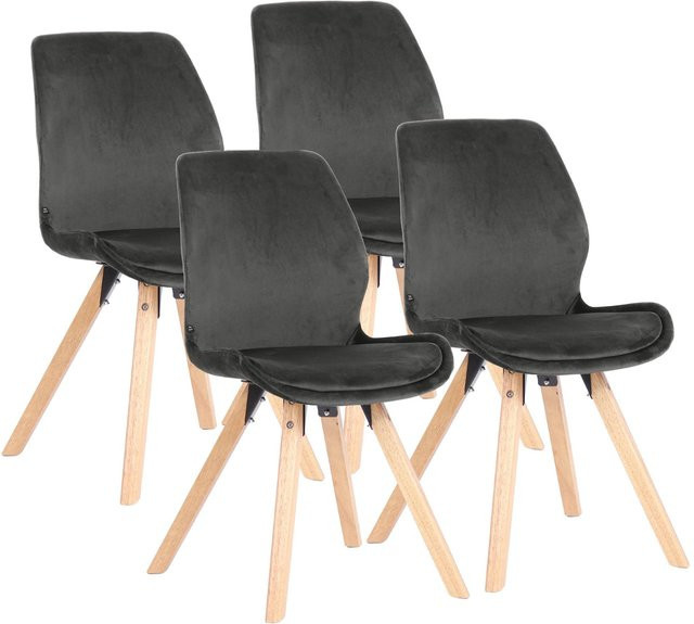 CLP Esszimmerstuhl 4er Set Luna, moderner Polsterstuhl aus Samt in Grau mit Rückenlehne - Bild 1