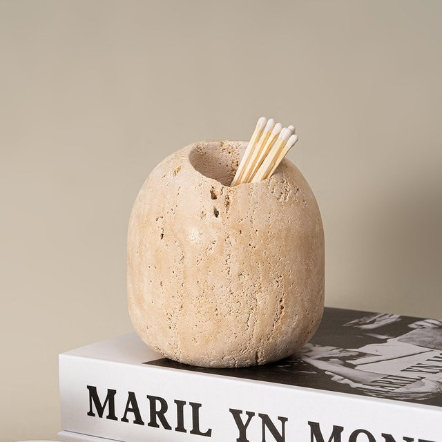 LA TROUVAILLE Match Halter aus beige Travertin Stein im Vintage Design - Bild 1