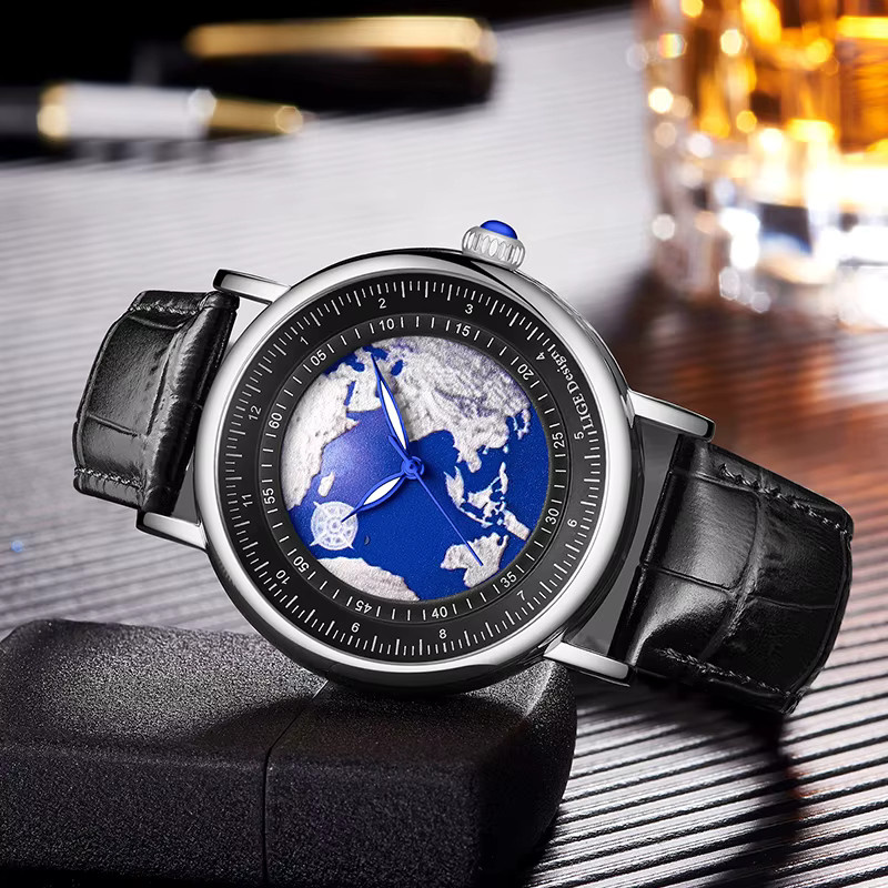 LIGE Armbanduhr Quarz, Leder, Blau, Edelstahl, Herren - Bild 3