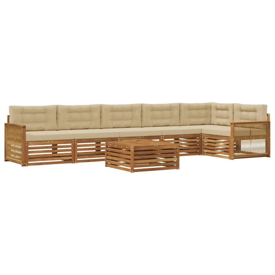vidaXL Outdoor-Sofagarnitur in L-Form aus Akazienholz mit 7 Kissen in Natur und Beige - Bild 2