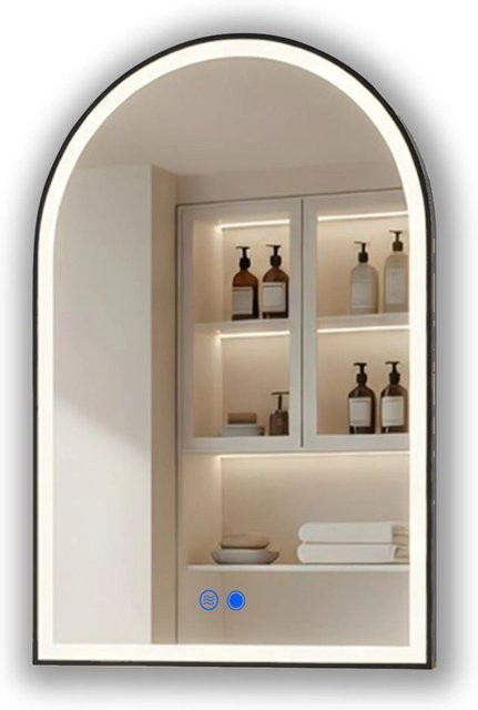 ARTFORMA LED Badspiegel in Bogenform mit Beleuchtung, Schwarz Matt, B/H: 70 x 100 cm, Antibeschlag und Touch-Funktion, IP44 - Bild 1