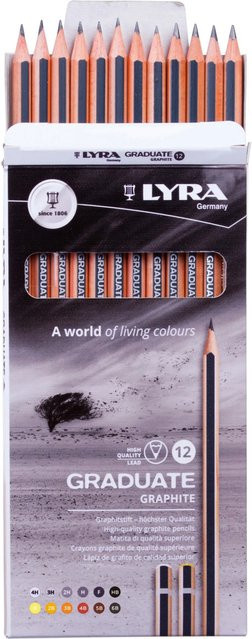 Lyra Graduate Graphitstifte in verschiedenen Härtegraden, 12 Stück, Schwarz und Grau - Bild 1