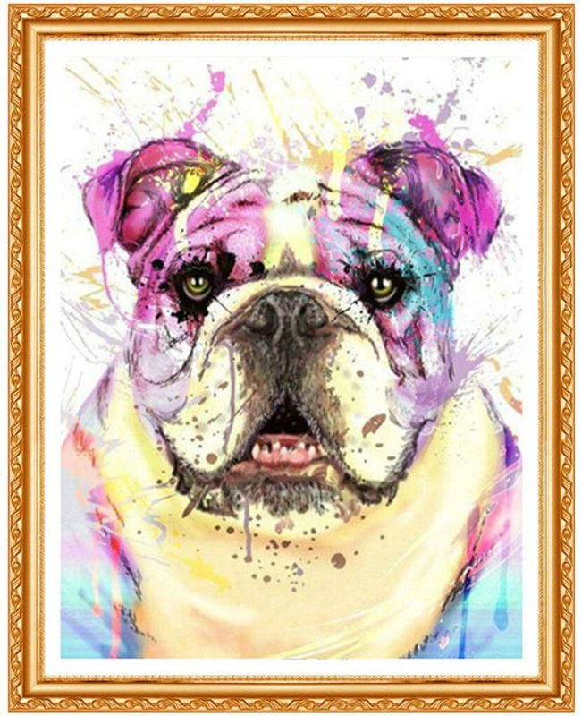 FIYO Diamond Painting Bulldog 5D Set mit Strass-Motiv, mehrfarbig, B/H: 30 x 20 cm - Bild 1