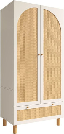 okwish Garderobenschrank mit Rattan Türen und integrierten Schubladen in Weiß, B/T/H: 85,5 x 52 x 180,5 cm