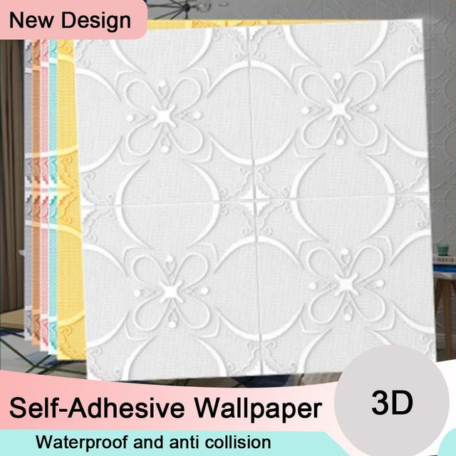 Selbstklebende 3D Ziegel Tapete aus Schaumstoff von attoos in Gold, B/B: 70 x 70 cm, wasserdicht für Wand, Küche und Decke - Bild 1