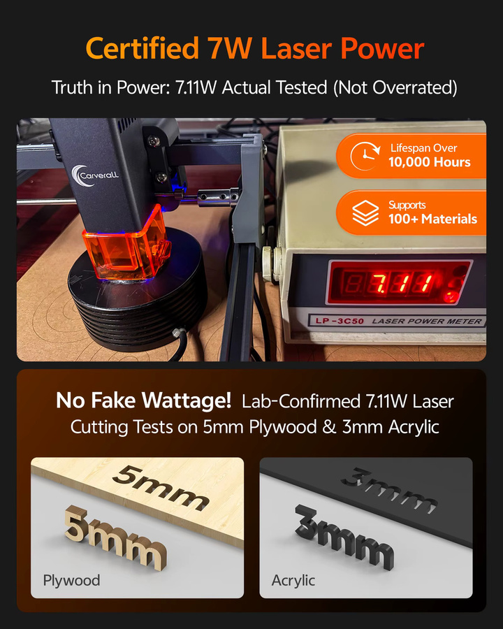 Carverall K15PRO Diodenlaser-Gravurmaschine und Laserschneider mit 7W bis 12W für Holz, Acryl, Leder und Metall mit A4 Arbeitsfläche - Bild 3