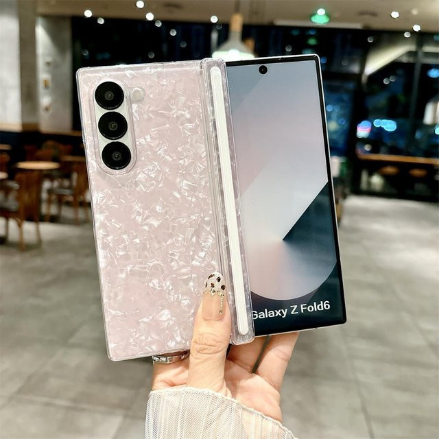 Luxus Aurora Muschelmuster Hartschalen Case für Samsung Galaxy Z Fold 7 6 5 4 in Weiß und Bunt - Bild 1