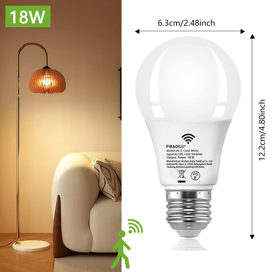 PIBAOGU 4er Set LED Nachtlicht mit Radar-Bewegungssensor, E26, 18 W, 110 V, Kaltweiß, Weiß - Bild 2