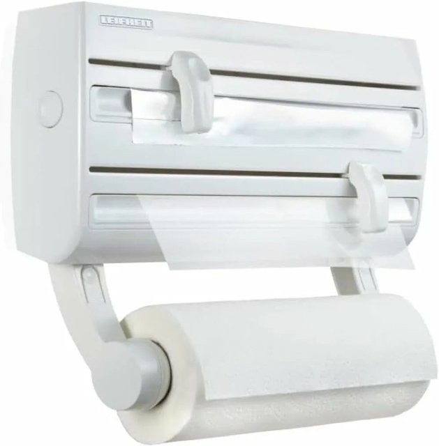 Leifheit Wandrollenhalter Parat F2 Folienschneider und Schneidabroller mit Ablage in Weiß - Bild 1