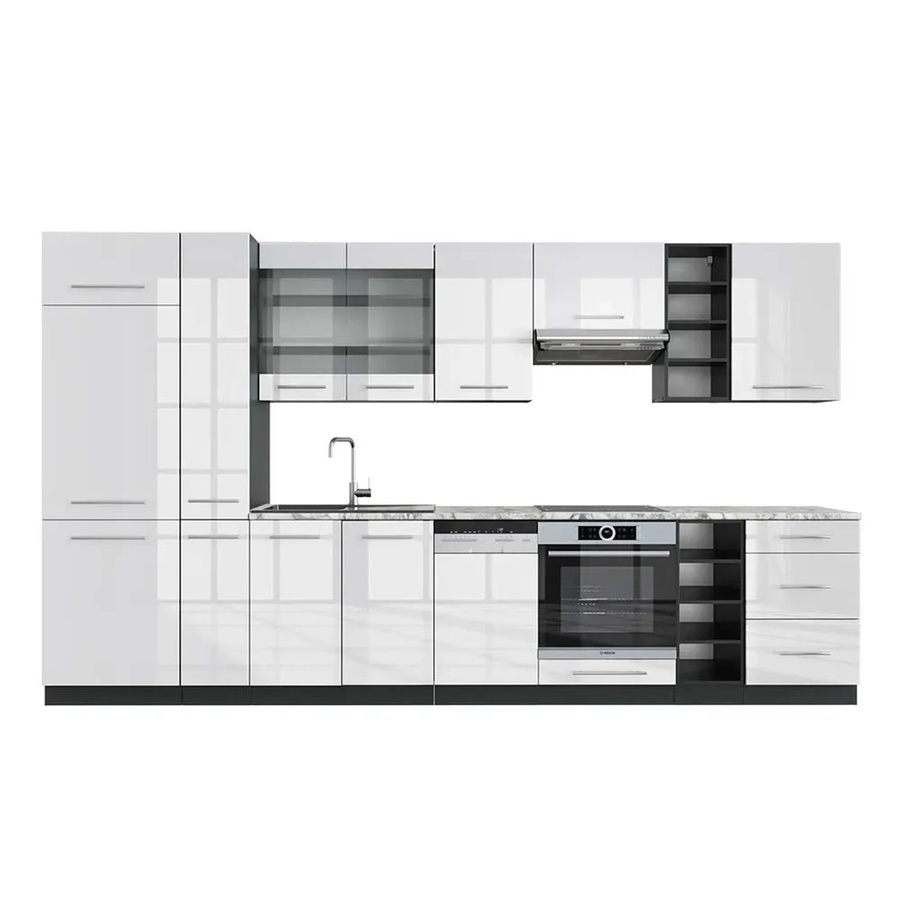 Vicco Fame-Line Küchenzeile in Weiß Hochglanz und Anthrazit mit Marmor-Optik, Breite: 355 cm - Bild 2