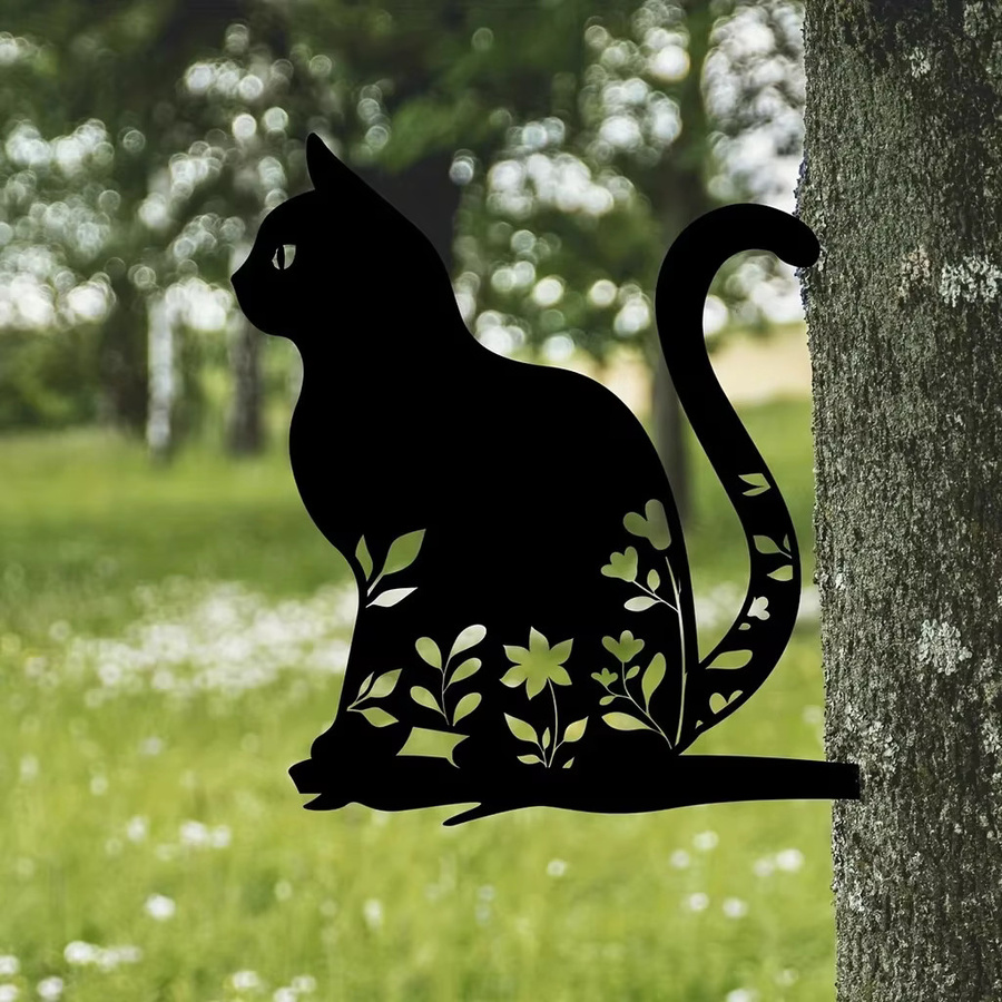 CIFBUY Gartenstecker Katze Silhouette aus Metall in Schwarz zur Dekoration von Garten, Hof und Terrasse - Bild 3