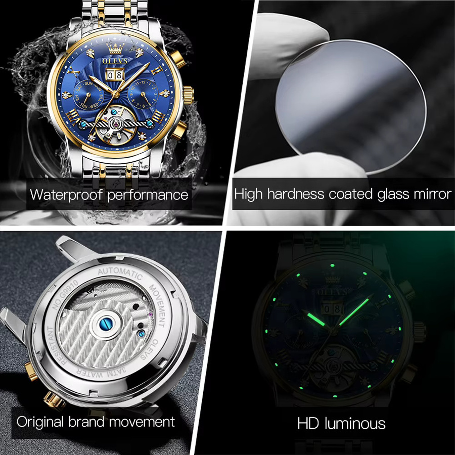 OLEVS Armbanduhr, Automatik, Edelstahl, Bicolor, Blau, Herren - Bild 5
