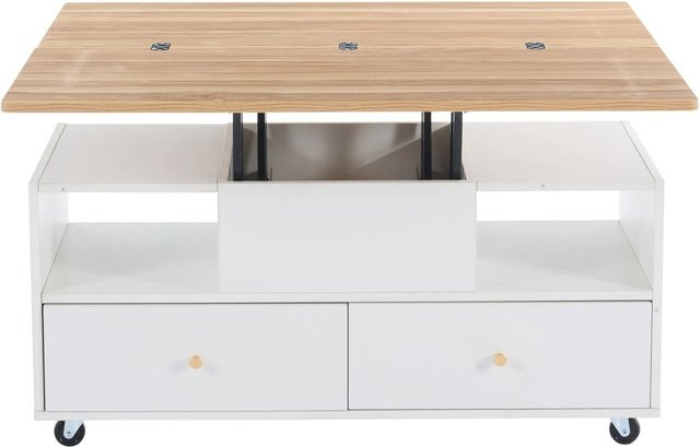 okwish Couchtisch höhenverstellbar mit Klappfunktion und Universalrollen in Weiß, B/T: 100 x 50 cm - Bild 1