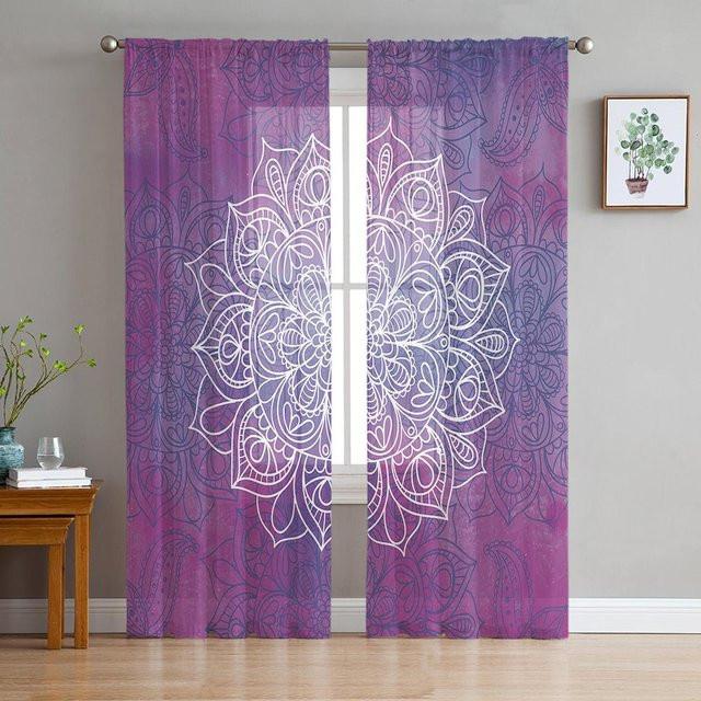 Tonnika Chen Mandala Tüll Vorhänge aus Polyester in Lila, 2er-Set, halbtransparent, B: 100 cm, H: 130 cm - Bild 1