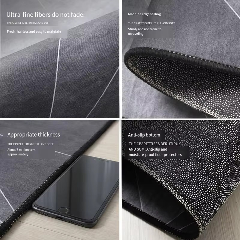 VIKAMA Moderner Minimalistischer Teppich in Grau mit Abstraktem Design und Rutschfester Unterseite für Home Office und Schlafzimmer - Bild 2