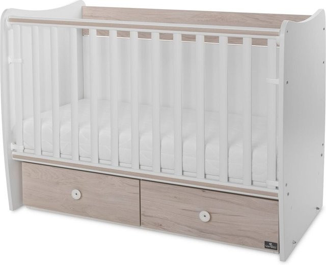 Lorelli Babybett MATRIX NEW Kinderbett mit 2 Schubladen und 2 Liegeebenen, Farbe hellbraun weiß, B/T: 120 x 60 cm - Bild 1