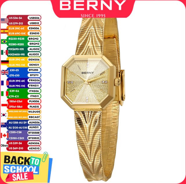 BERNY Armbanduhr, Quarz, Edelstahl, Gold, Damen, eckig - Bild 1