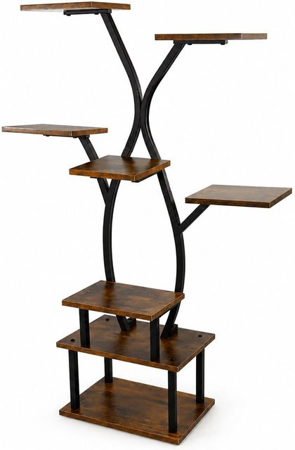 Lemodo Pflanzenregal mit 8 Ablagen aus Metall und Holz, schmaler Pflanzenständer in Schwarz oder Braun, H x B x T: 122 x 30 x 30 cm - Bild 1