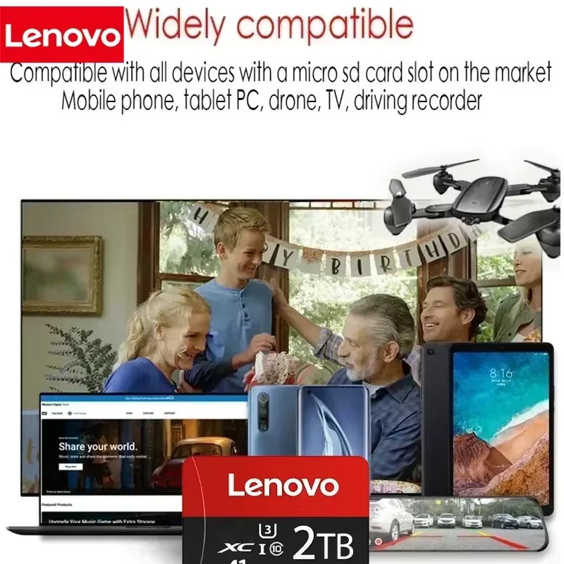 Lenovo V30 A2 SD-Speicherkarte mit 2TB Kapazität in Rot inklusive Micro TF SD-Adapter für Smartphone, Tablet und PC - Bild 3