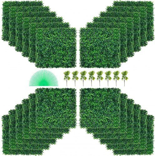 VEVOR Künstliche Buchsbaumplatten Set aus 24 Stück, Grüner Sichtschutz aus PE für Wanddekoration und Garten, B/H: 50 x 50 cm - Bild 1