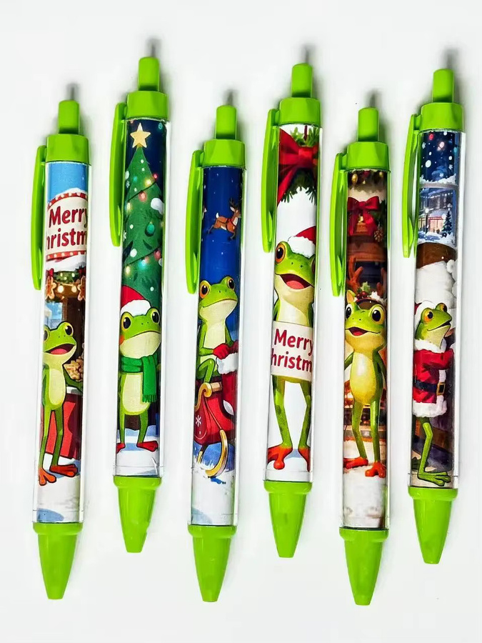 Kreative Kugelschreiber mit Froschmotiv im Weihnachtskostüm, grün, 6 Stück - Bild 2