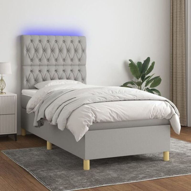 vidaxl Boxspringbett mit Matratze in Grau aus Stoff, B/B: 90 x 200 cm - Bild 1