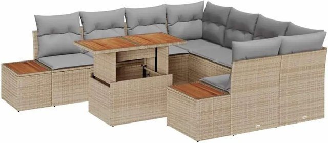 vidaXL 9-teiliges Garten-Sofa-Set aus Poly-Rattan und Stahl mit Kissen in Beige und Grau - Bild 1