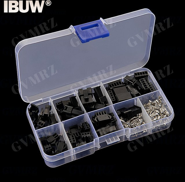 200-teiliges SM2.54 Kit Set mit Buchsen und Steckern in Schwarz, 2,54mm Pitch, jeweils 5 Paare pro Konfiguration (2p, 3p, 4p, 5p) - Bild 1
