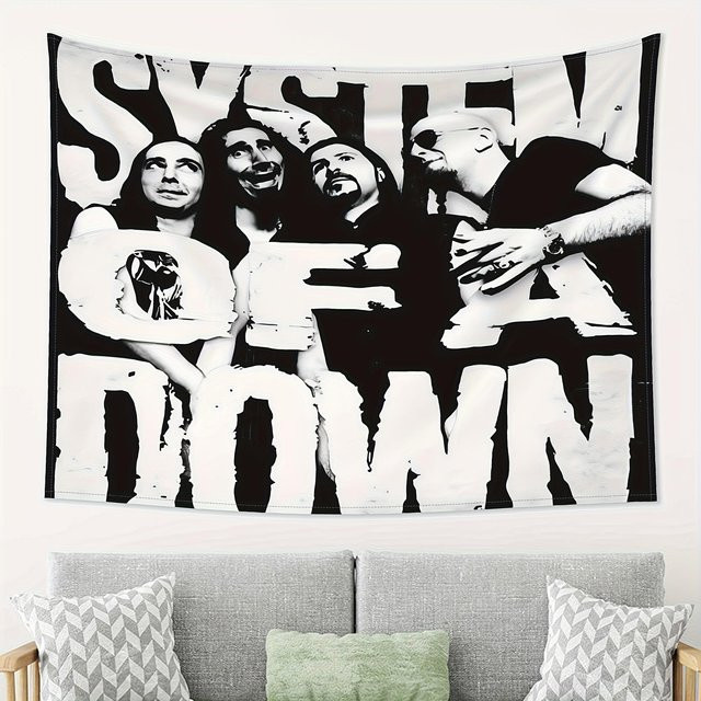 System Of A Down Retro Metal Wandteppich aus Polyester, Wandbehang für Schlafzimmer und Wohnzimmer, Breite: 40 cm, Höhe: 60 cm - Bild 1