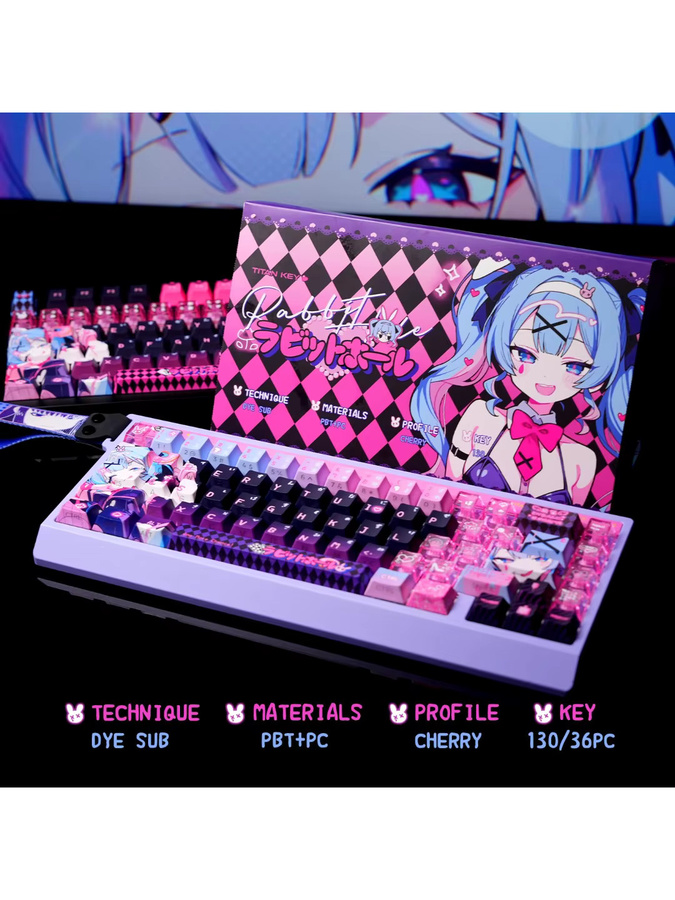 PBT Kaninchenloch-Tastenkappen mit Kirsch-Design und seitlicher Gravur, durchscheinend, Schwarz und Rosa, für Alice Iso-Layout, 2,25/2,75 HE - Bild 6