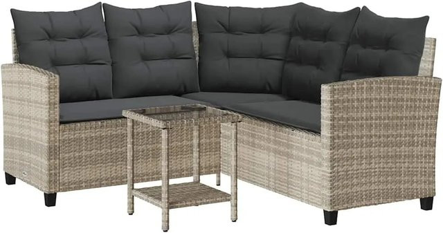 vidaXL Gartensofa in L-Form mit Tisch und Kissen, Hellgrau, Poly Rattan und Metallgestell - Bild 1