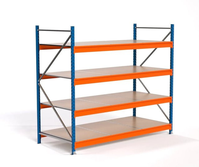 PROREGAL Industrie Weitspannregal MAXIMUS PRO Lagerregal mit 4 Spanplatten-Fachböden, Blau/Orange, H x B x T: 200 x 225 x 100 cm - Bild 1