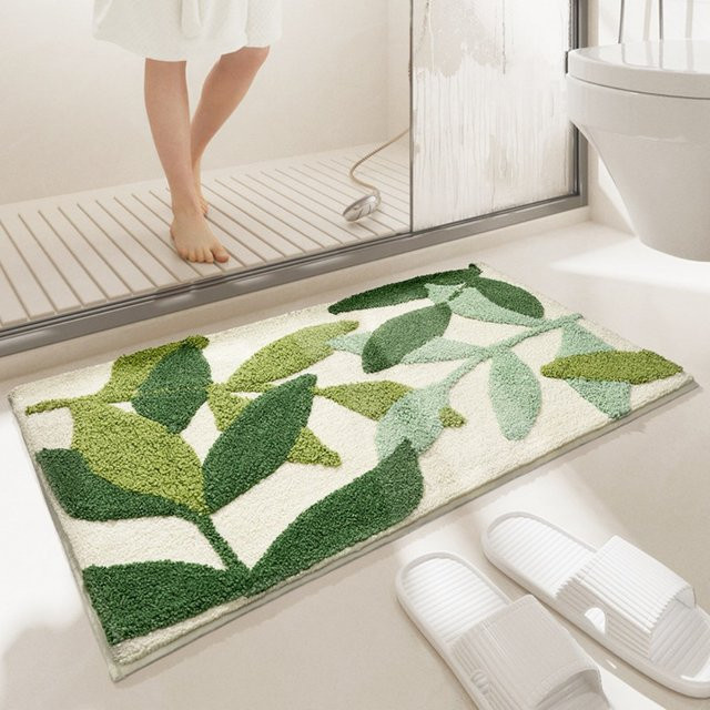 VIKAMA Badezimmerteppich mit Blattmuster, rutschfeste und weiche Badezimmermatte in rechteckiger Form, B/T: 60 x 40 cm - Bild 1
