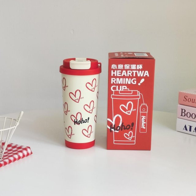 Yiran Furniture Thermoskanne Edelstahl Kaffeetasse und Wasserbecher in Rot und Weiß, 528 ml - Bild 1