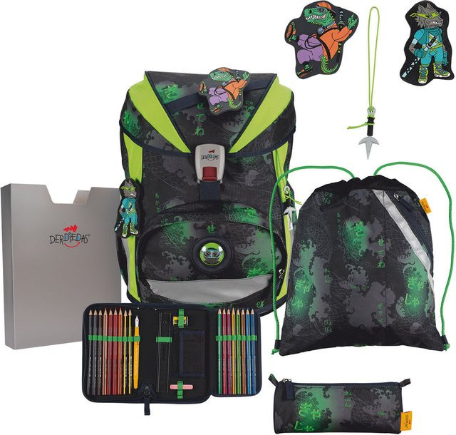 DerDieDas ErgoFlex Schulrucksack-Set 5-teilig mit Sportbeutel Funny Fighter in Green/Multicolour - Bild 1