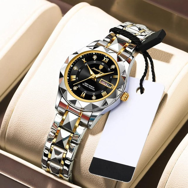 POEDAGAR Armbanduhr Quarz, Edelstahl, schwarz/gold, Damen, 3 ATM - Bild 1