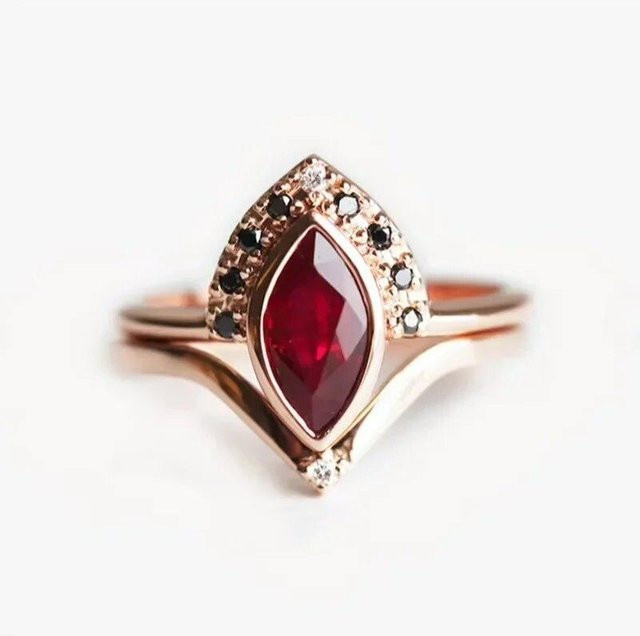 Ring Edelstahl, Rubin, Roségold, Damen - Bild 1
